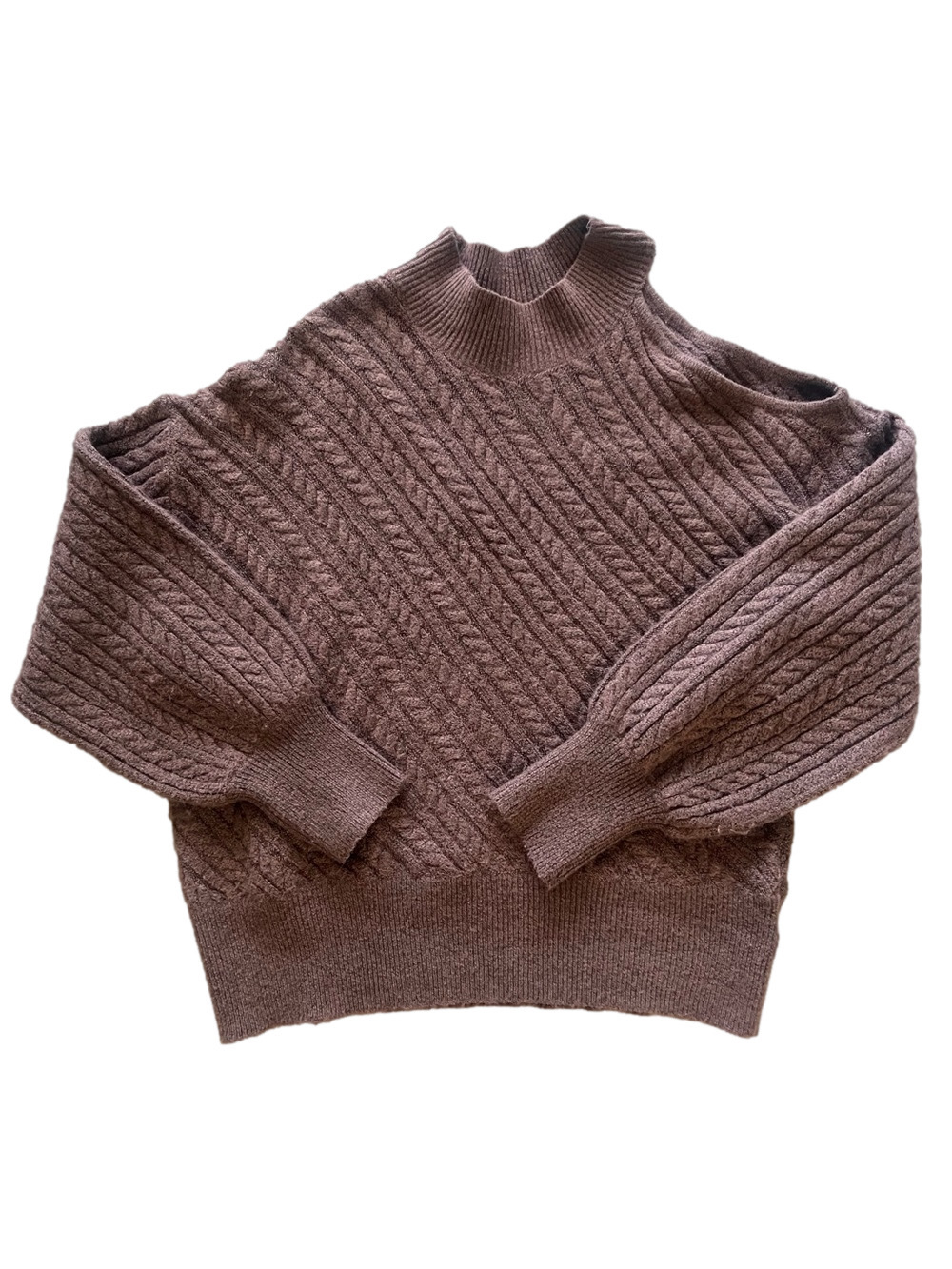 Express Women's Cable Knit Mock Neck Sweater with Cold Shoulder Detail - Medium